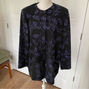Vintage Leslie Fay Black and Purple Sparkling Floral Blazer Size 14P